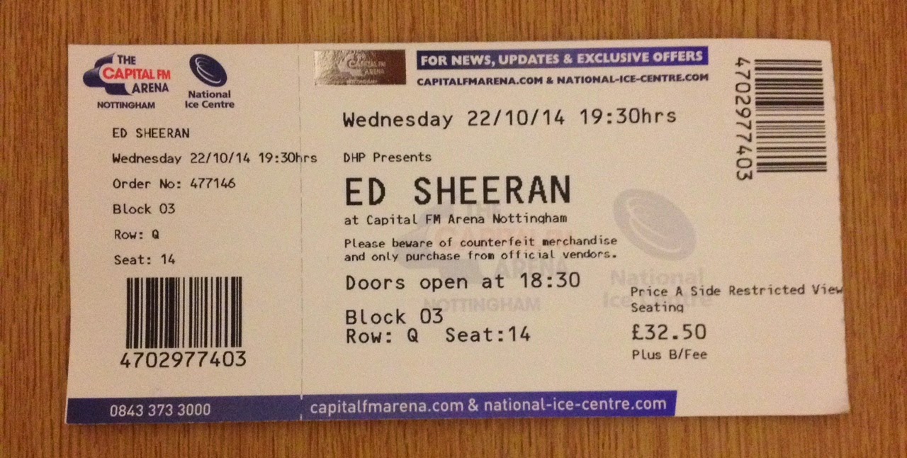 TCE reflections Ed Sheeran concert ticket & Tshirt